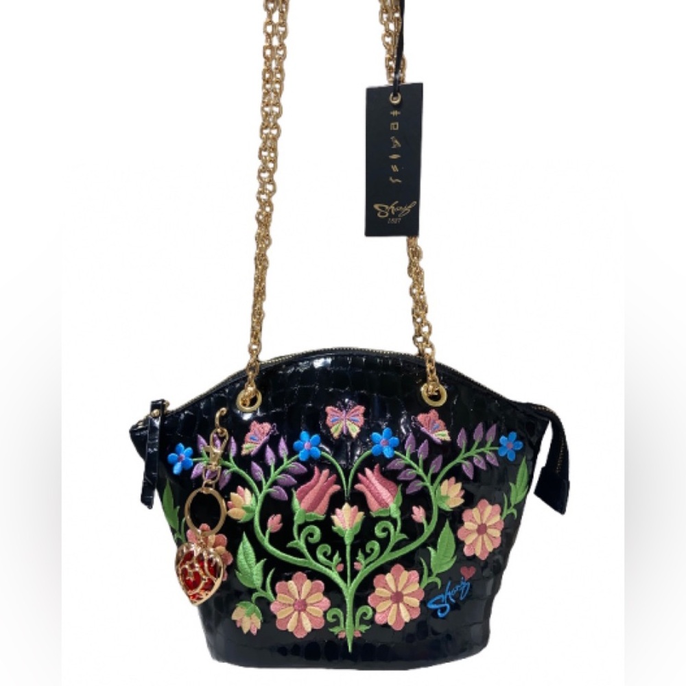 Sharif Legacy Floral Embossed Quilted Leather Crossbody bag NWT